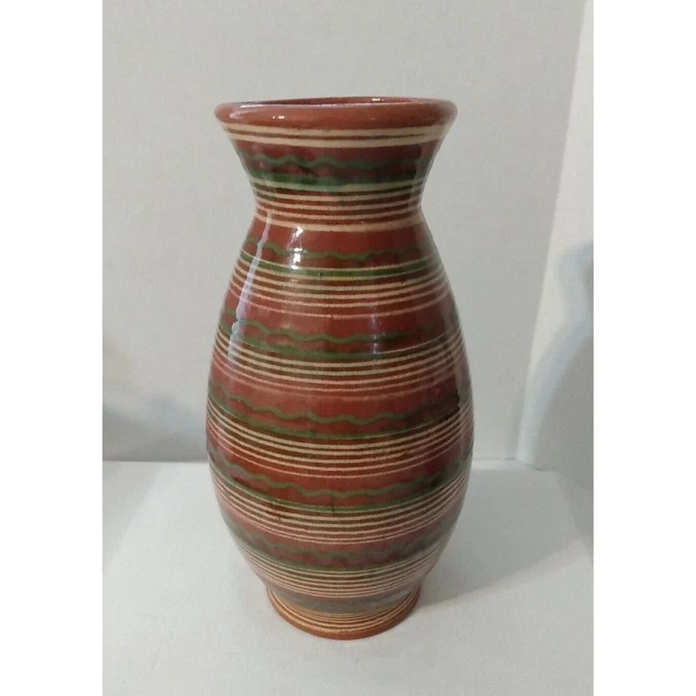 Glazed Mexican Vase Earthtones Hand Made Studio Pottery Southwest design PRETTY!